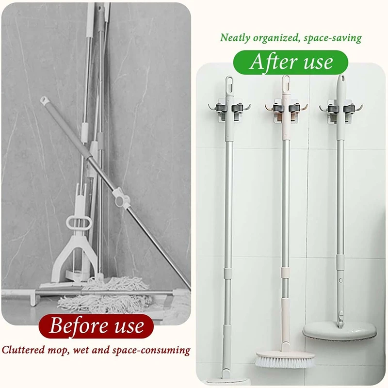 ABBN 4PCS ไม้แขวนเสื้อ,Mop Holder Wall Mount ผู้ถือไม้กวาด Wall Mount สําหรับแขวนและจัดระเบียบพลั่ว,คราด,แปรง,เครื่องมือ YARD