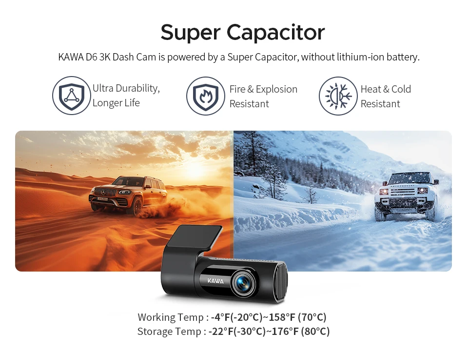 KAWA Dashcam D6 3K Upgrade Nachtsicht 24/7 Parküberwachung Superkondensator Notfallaufzeichnung Auto-DVR Sprachsteuerung – Detail 9