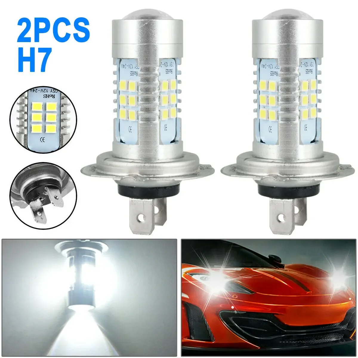 

2 PCS H7 H4 LED Headlight Bulbs High Low Beam 6000K Super White Lights Car Fog Lights Auto DRL Cob Chips 12V 24V 110W