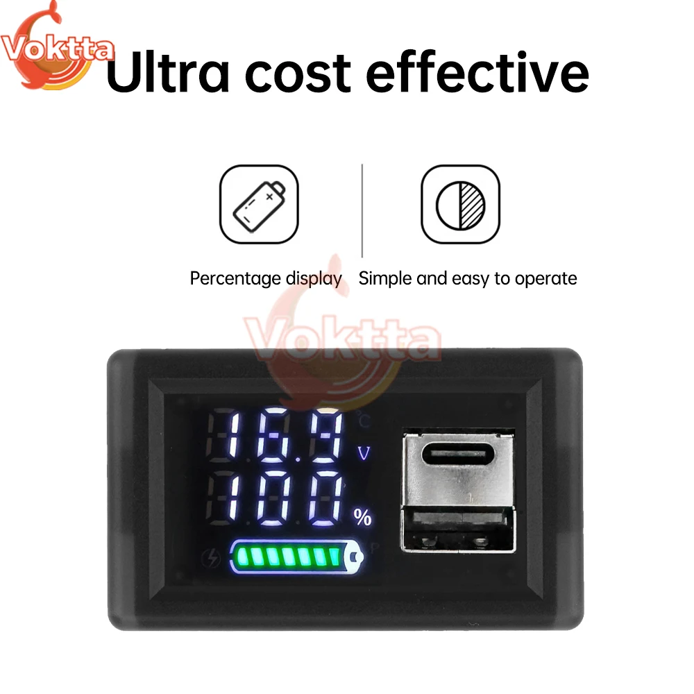 DC 9-24V Battery Capacity Indicator LED Digital Display Power Indicator USB Type-C Dual Interface Voltmeter Voltage Tester Tools