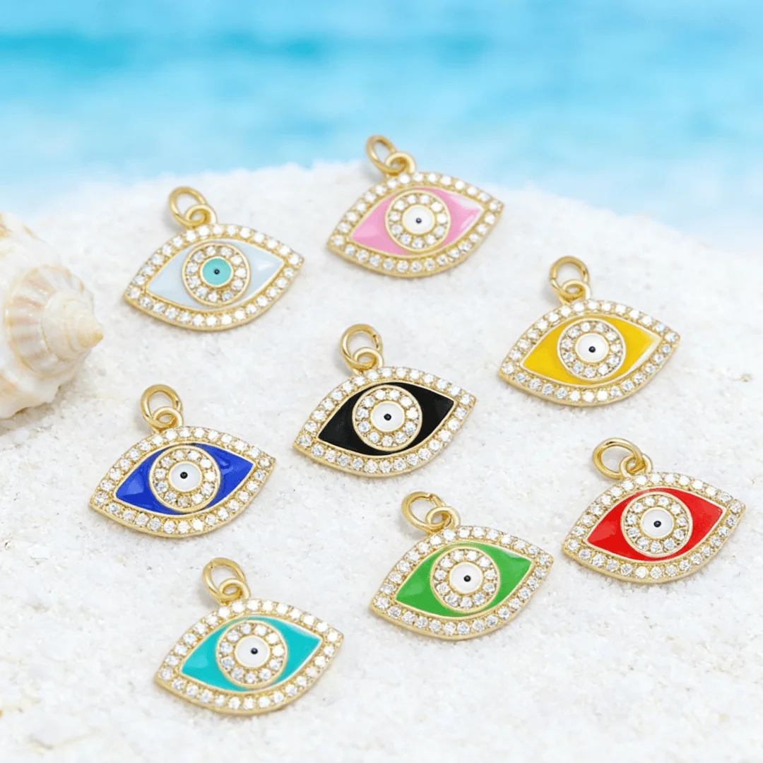 

5Pcs Pendants Colorful Evil Eye Sparkling Brass Cubic Zircon Enamel Charms for DIY Jewelry Making Necklace Bracelet Accessories