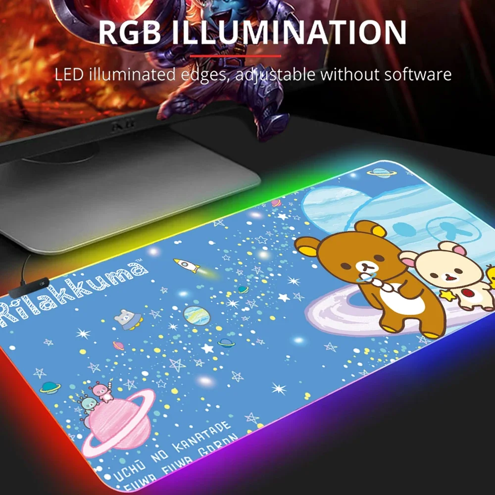 Korilakkuma Mouse Pad Xxl Cute Flower Rilakkuma Gaming Accessories Play Mat Backlight Slipmat Rgb Mousepad Pink Led Gamer Girl