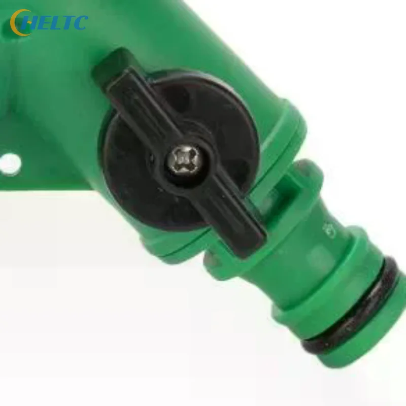 Green Garden Water Splitter Y Connector 2-Way Valve With Switch - Quick Plastic Adapter For Faucet Irrigation Flower Landscaping