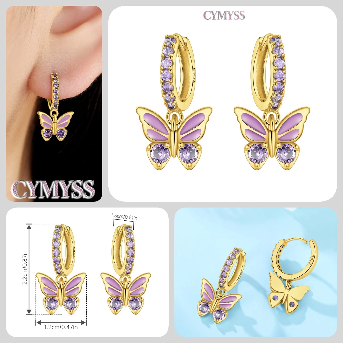 925 Sterling Silver Inlaid Zircon Butterfly Earrings Insect Element Original Design Women's Fashion Party Jewelry Gift Ear Loops S116c5cb3543d434699bb3e46a5de7a36o