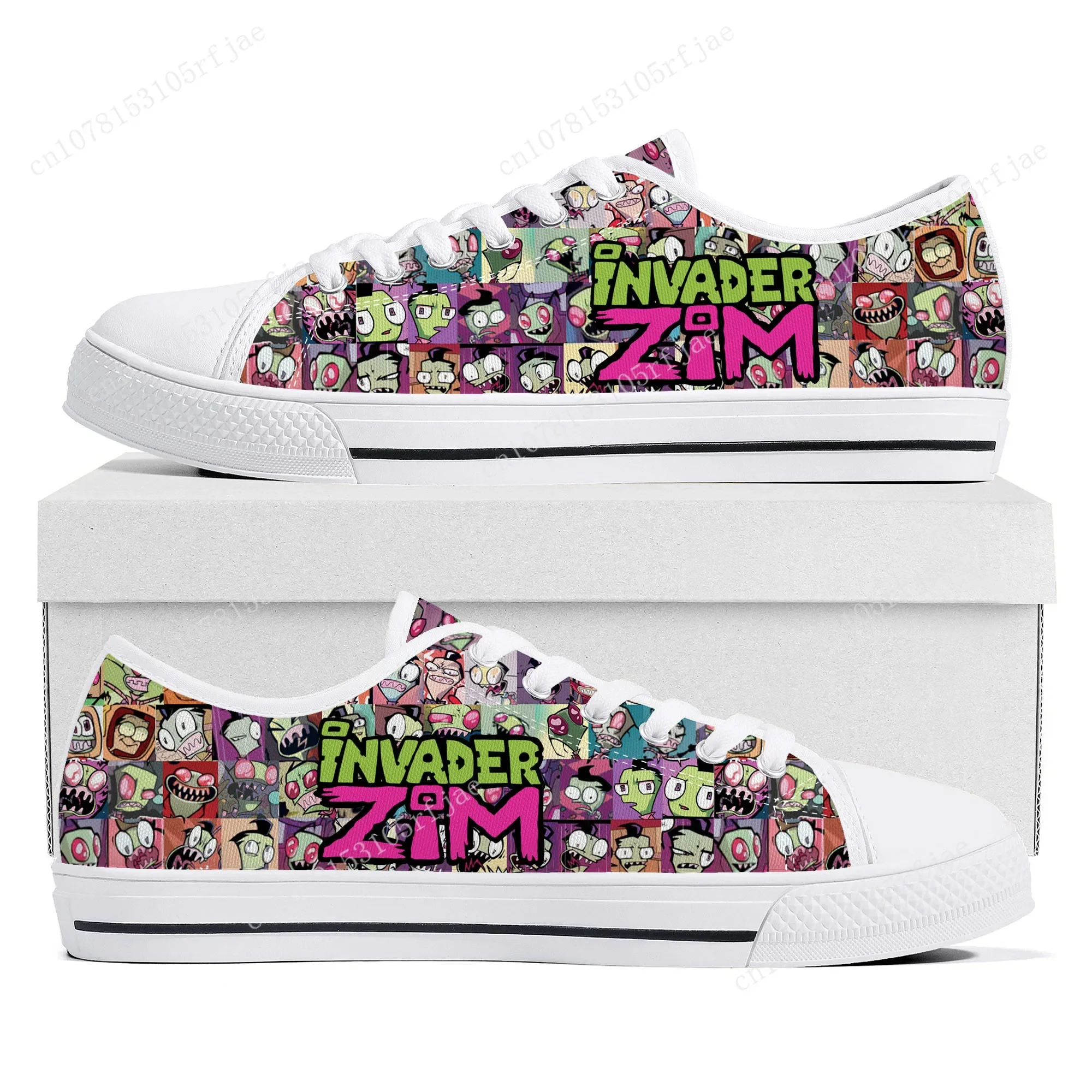 Hot Animation Invader Low Top Sneakers Cartoon Zim Womens Mens Teenager Canvas Sneaker Couple Custom Built Shoes