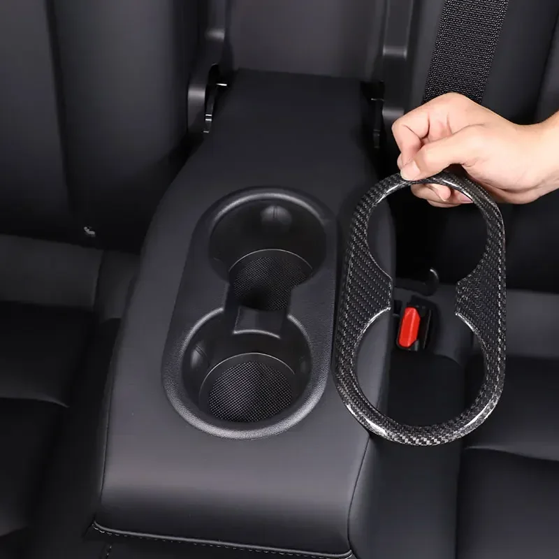

For Tesla Model 3 For Tesla Model Y 17-22 Real Carbon Fiber Car Rear Armrest Water Cup Holder cover Trim Sticker Car Accessories