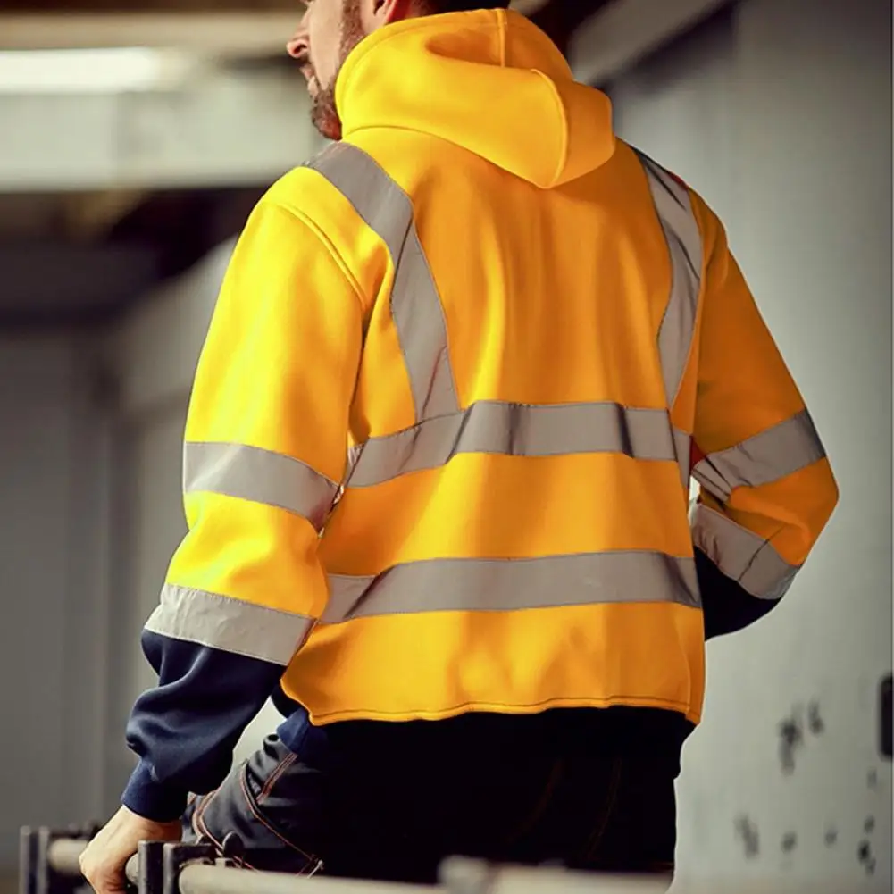 2025 M-4XL High Visibility Hoodie Coat Safe Luminous Strip Warning Drawstring Hoodie Overalls Cold-Proof Outdoor Work Jacket