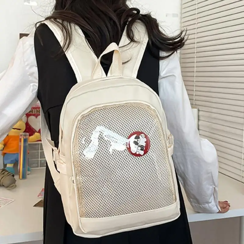 Japanese Women School Girl Nylon Small Backpack Transparent Animes Pin Display Itabag School Bag with Clear Pocket