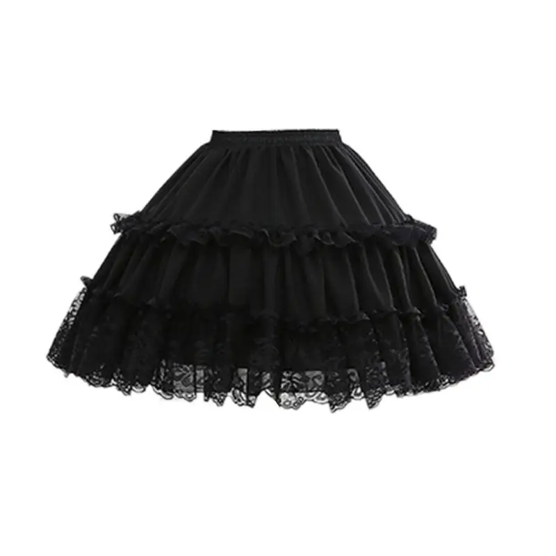 

Womens Cosplay Short Petticoat Skirt Tiered Scalloped Floral Lace Trim Pettiskirt Removable Fish Bone 2 Hoops Bride Underskirt