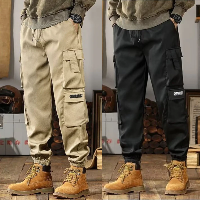 

2025 New Men Casual Pants Autumn Multi Pocket Sports Pants Khaki Black Green Elastic Waist Pants M-4XL
