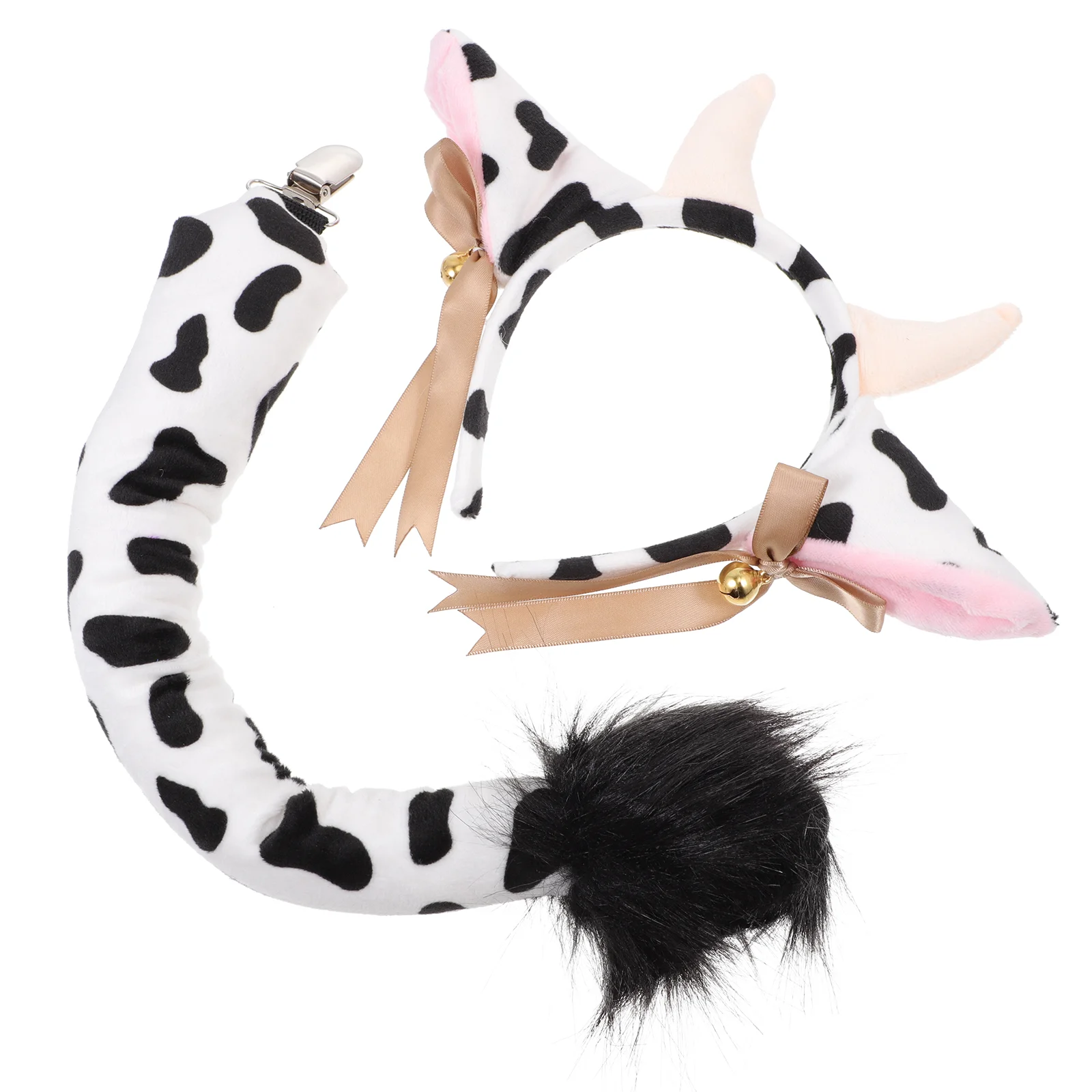 Headband Tail Animal Cosplay Cow Costume Cattle Halloween Kids Headdress Plush Party Props Hairband Child Accessory