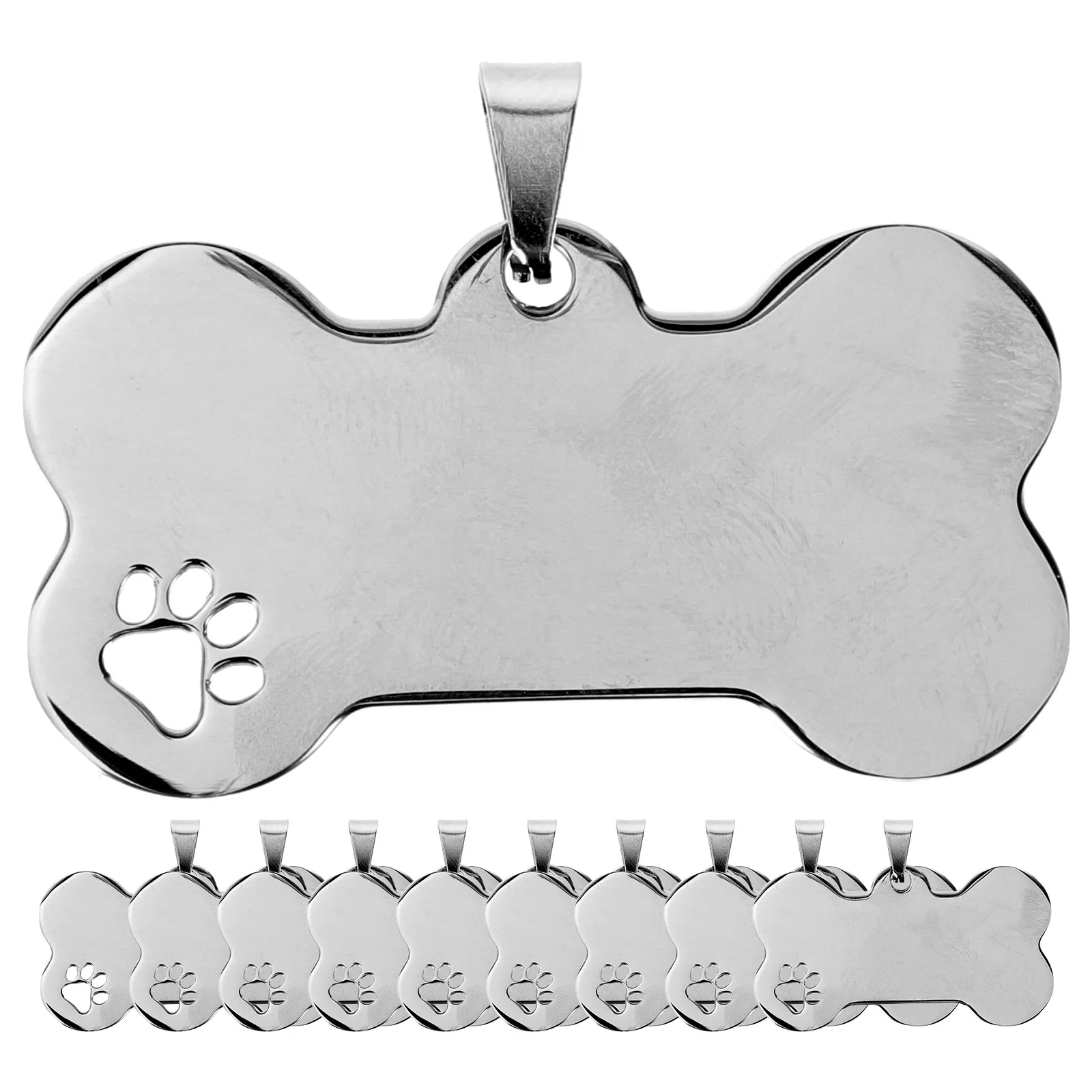 

10 Pcs Stainless Steel Dog Tags Blank Bone Shape Hollow Paw Engraved Personalized Pet ID Tags Cute Collar Charms Lasting