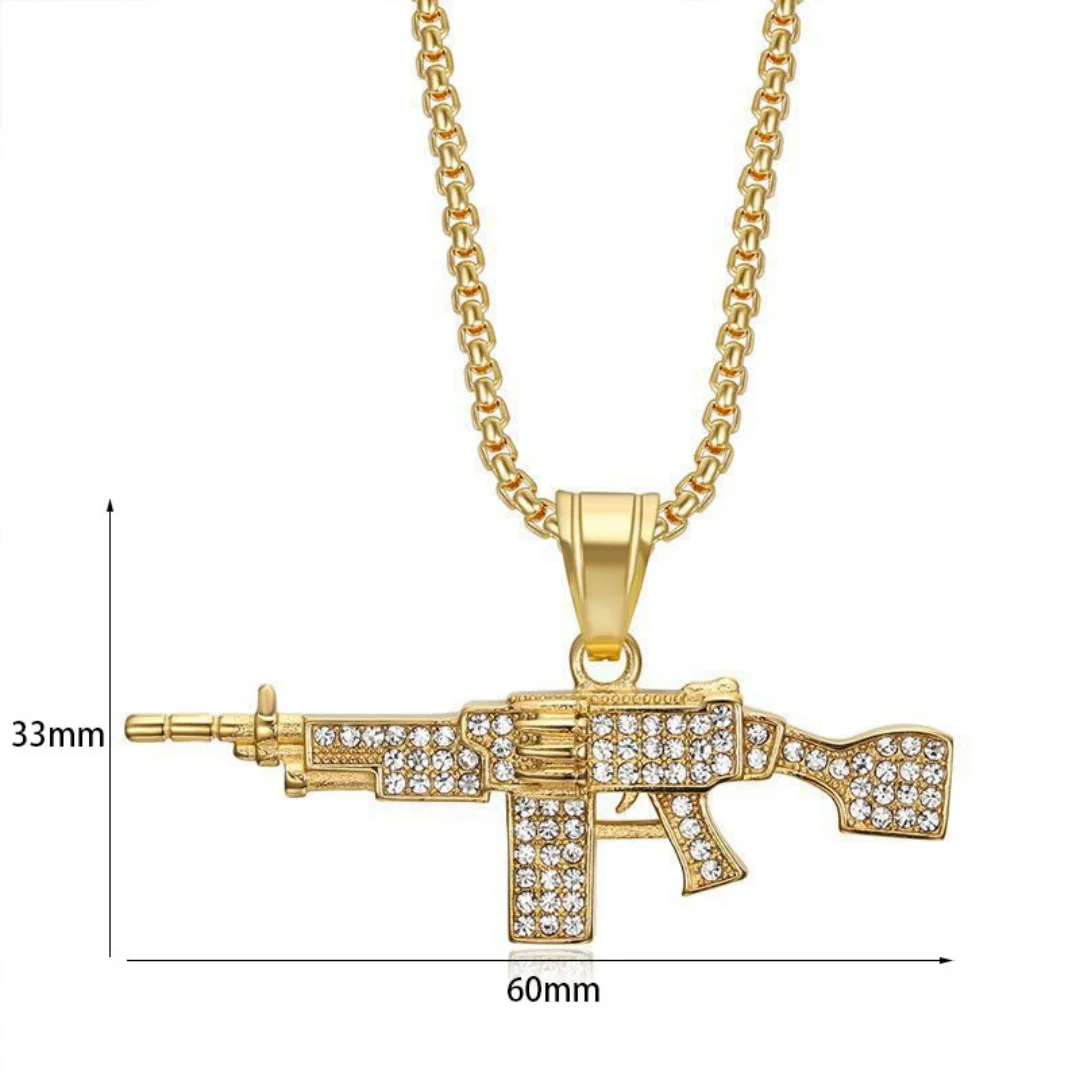 Hiphop Pistol/Assault Rifle/Machine Gun Pendant Gold Silver Color Stainless Steel Rapper Necklace Man Hippie Military Jewelry view 3