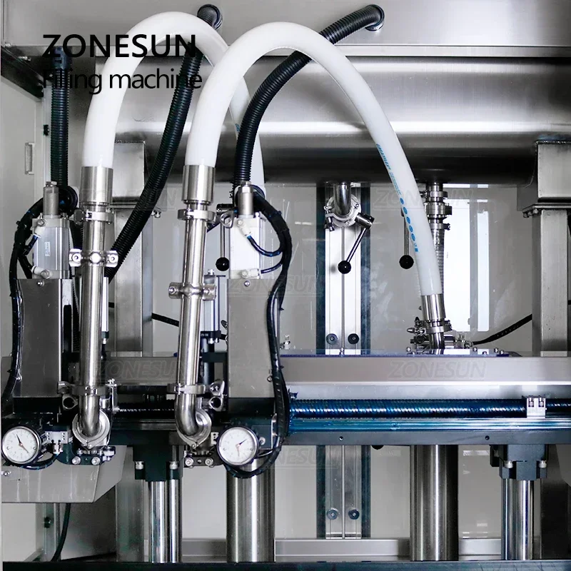 ZONESUN ZS-VTPF2 Machine de remplissage automatique de pot de bouteille de Gel douche de shampoing liquide de pâte avec des têtes suivantes doubles