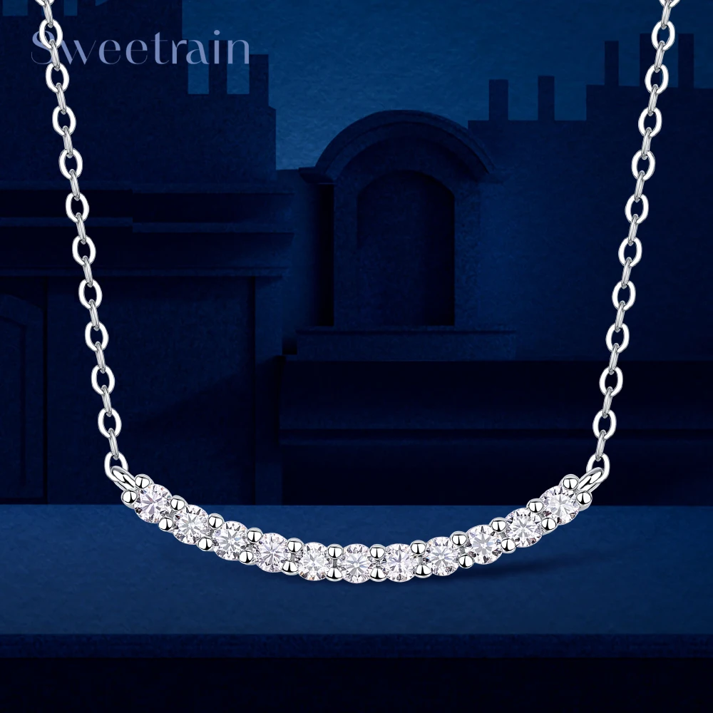 

Ожерелье Sweetrain 2,6 мм с муассанитом, стерлинговое серебро S925, покрытие из белого золота 18 карат, ожерелья с улыбкой для женщин, подарок на день рождения