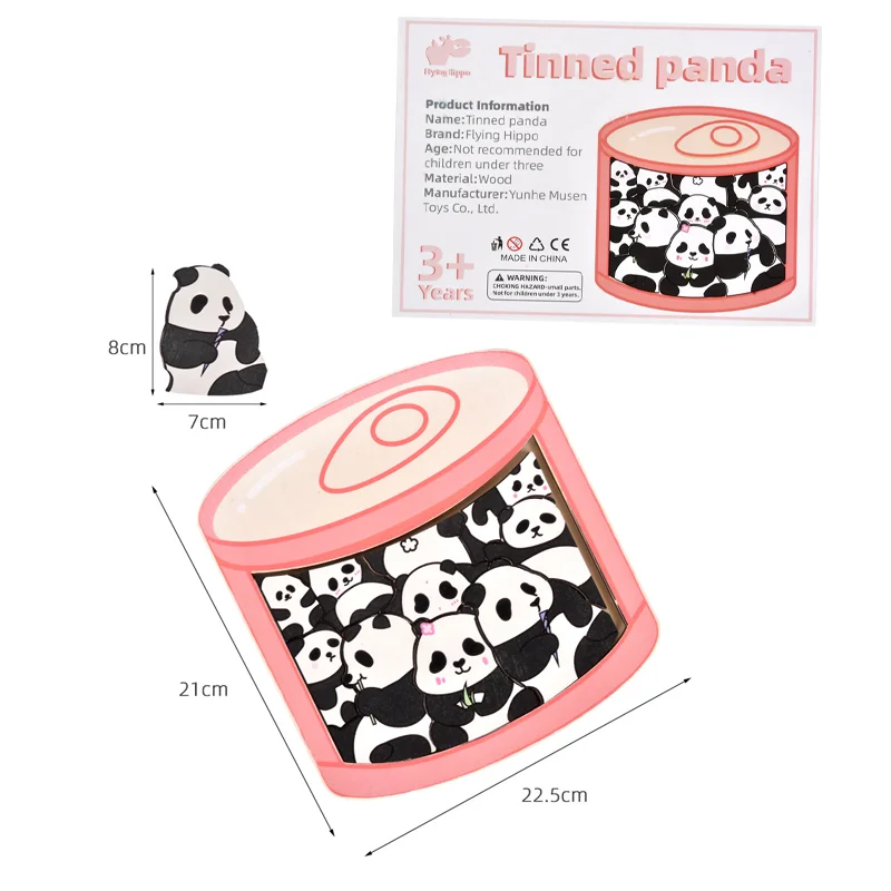 Wooden Cartoon Canned Panda Puzzle Game Cute Animal DIY Jigsaw Puzzle Home Decoration Cognition Educational Toys Gift