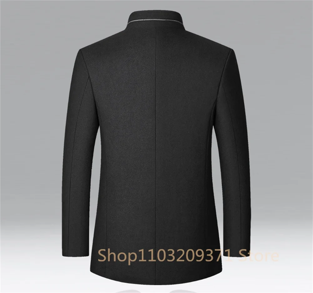 Men 2024 Wool Blend  Coat Autumn Winter Solid Color Lapel Collar Woolen Coat Fashion Slim Windbreaker Jacket Men Clothing