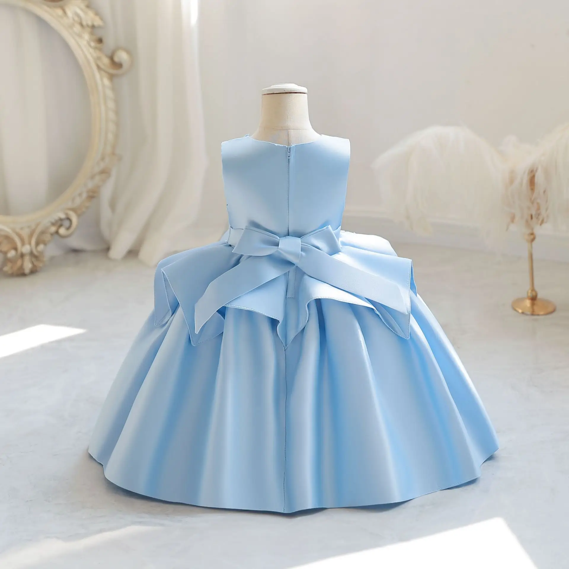 Pageant Satin Birthday Dress For Girls Flower Baby Infant Party Ball Gown Tutu Child Girl Ceremony Formal Clothes Costume 1-6Y