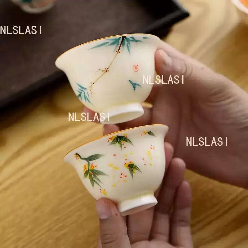 2PCS  Ceramic Hand-painted Tea Cups Chinese Plant Patterned Tea Bowl Living Room Coffee Cup Household Tea Ceremony Accessories
