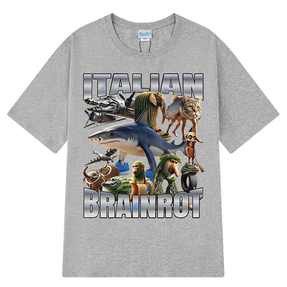 Italian Brainrot Tralalero Tralala Tung Tung Tung Sahur Bombardiro Crocodilo Funny Meme T-shirt Men Women Fashion Loose T Shirts image 5