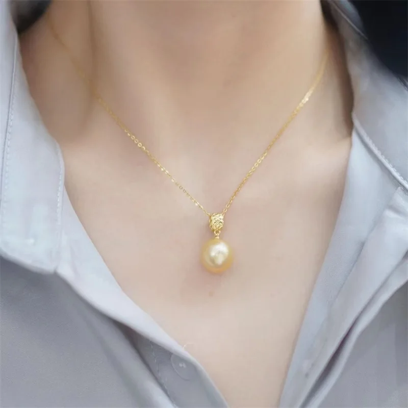 AAAA 8-12mm South Sea Pearls Pendants 18K Classic Golden Pearl pendants  Christmas present 080344