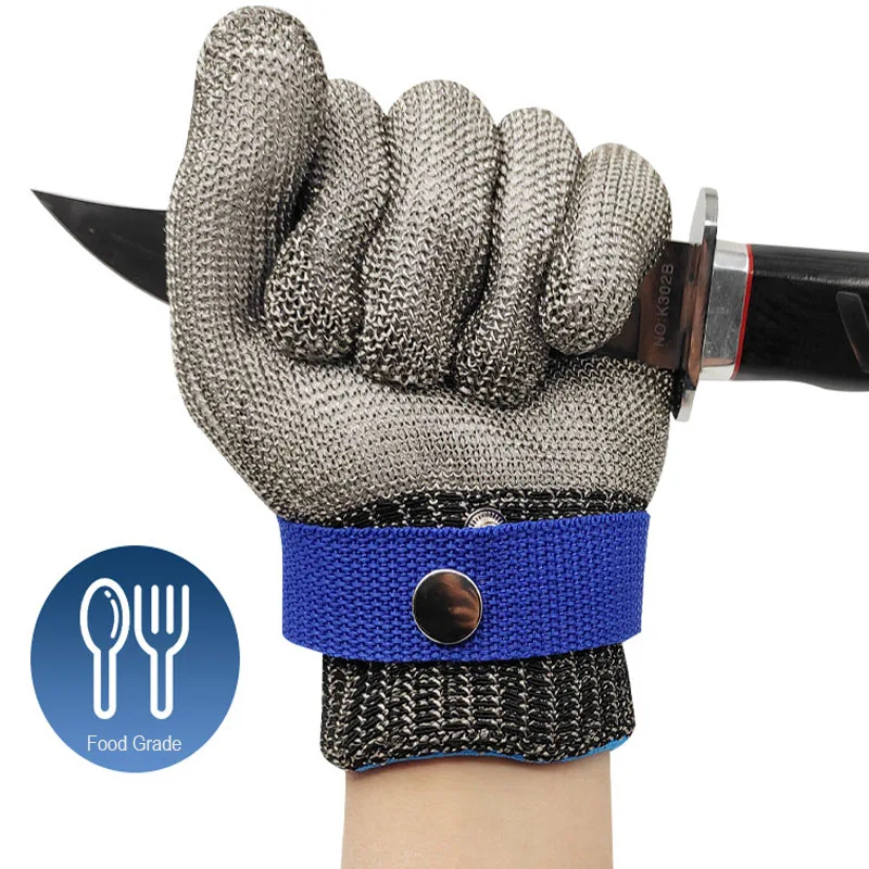 Level 5 Cut Resistant Gloves Safety Anti-Knife Cut Wire Gloves Unisex Adjustable Butcher Food Processing Metal Iron Gloves