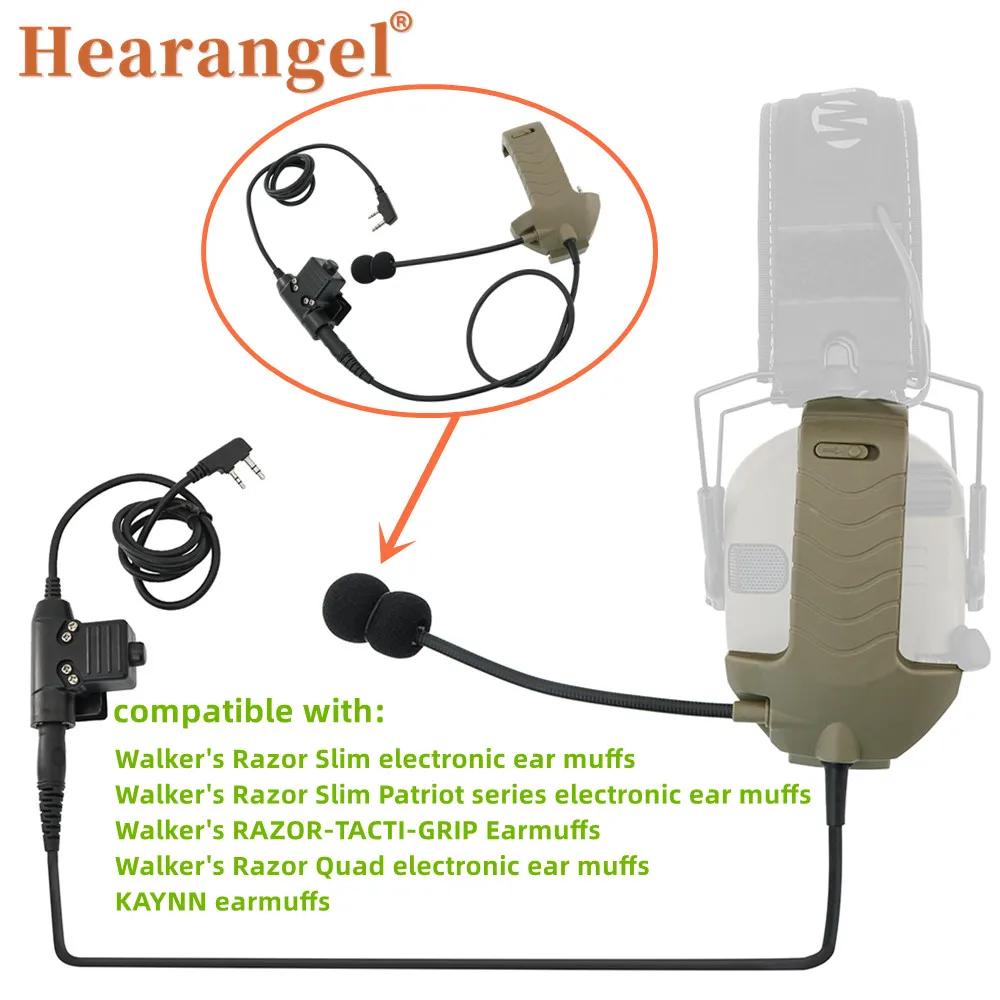 Tactical Headset Accessories Microphone Kit Y-Line Kit  for Walker's Razor Electronic Earmuffs with Tactical U94 PTT for Baofeng