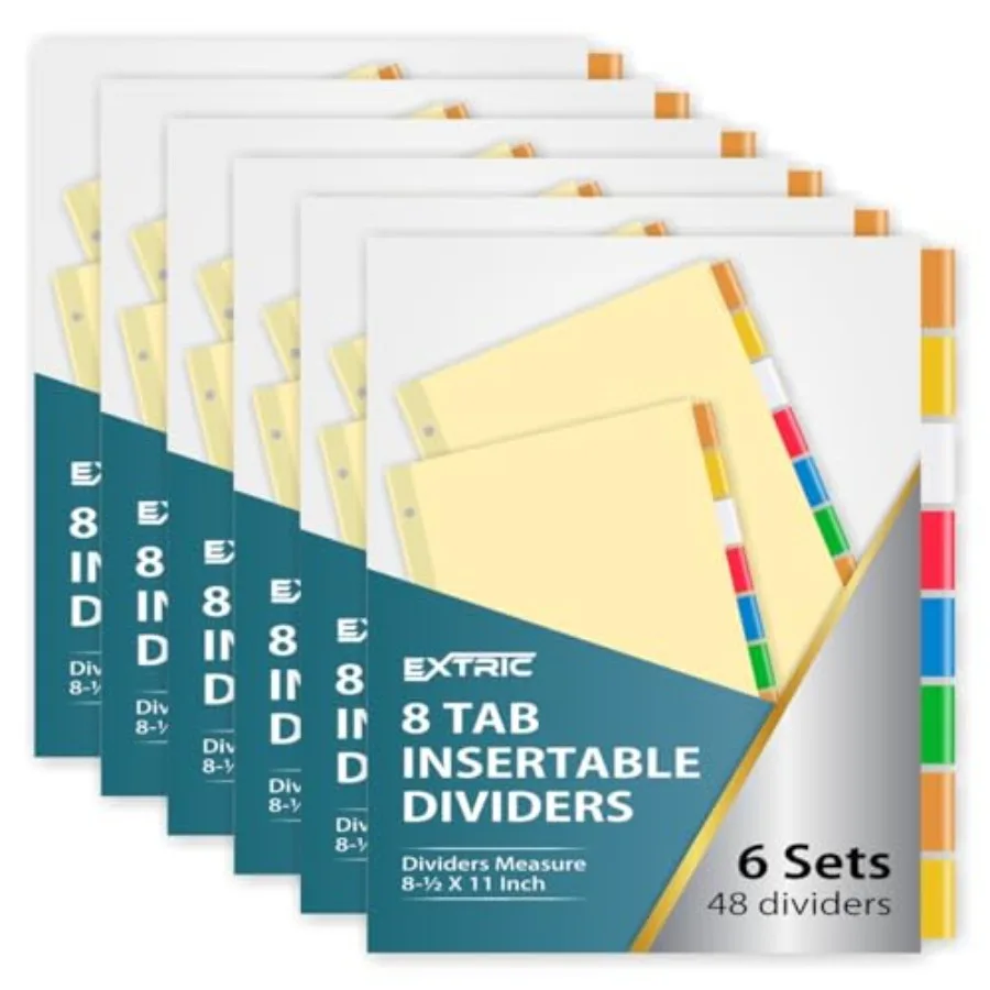 

8-Tab Binder Dividers for 3 Ring Binder, Insertable Multicolor Big Tabs, Letter Size Paper Divider, 8.5 x 11 inch, 6 Sets 48 Di