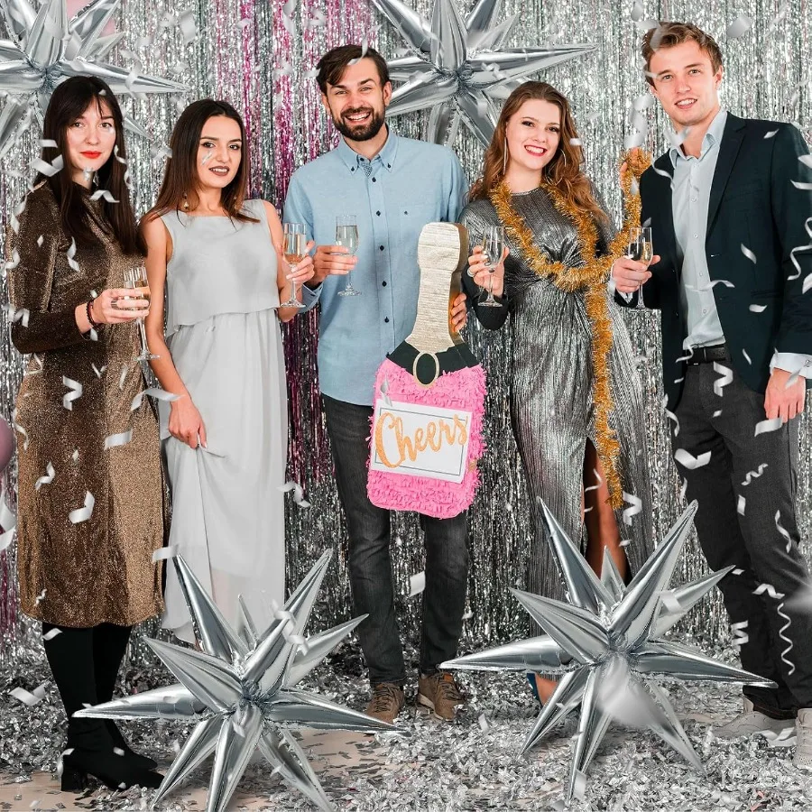 60 pçs balões de estrela de prata decorações de aniversário explosão balões mylar 12 balão de pico grande folha balão de baile para casamento a