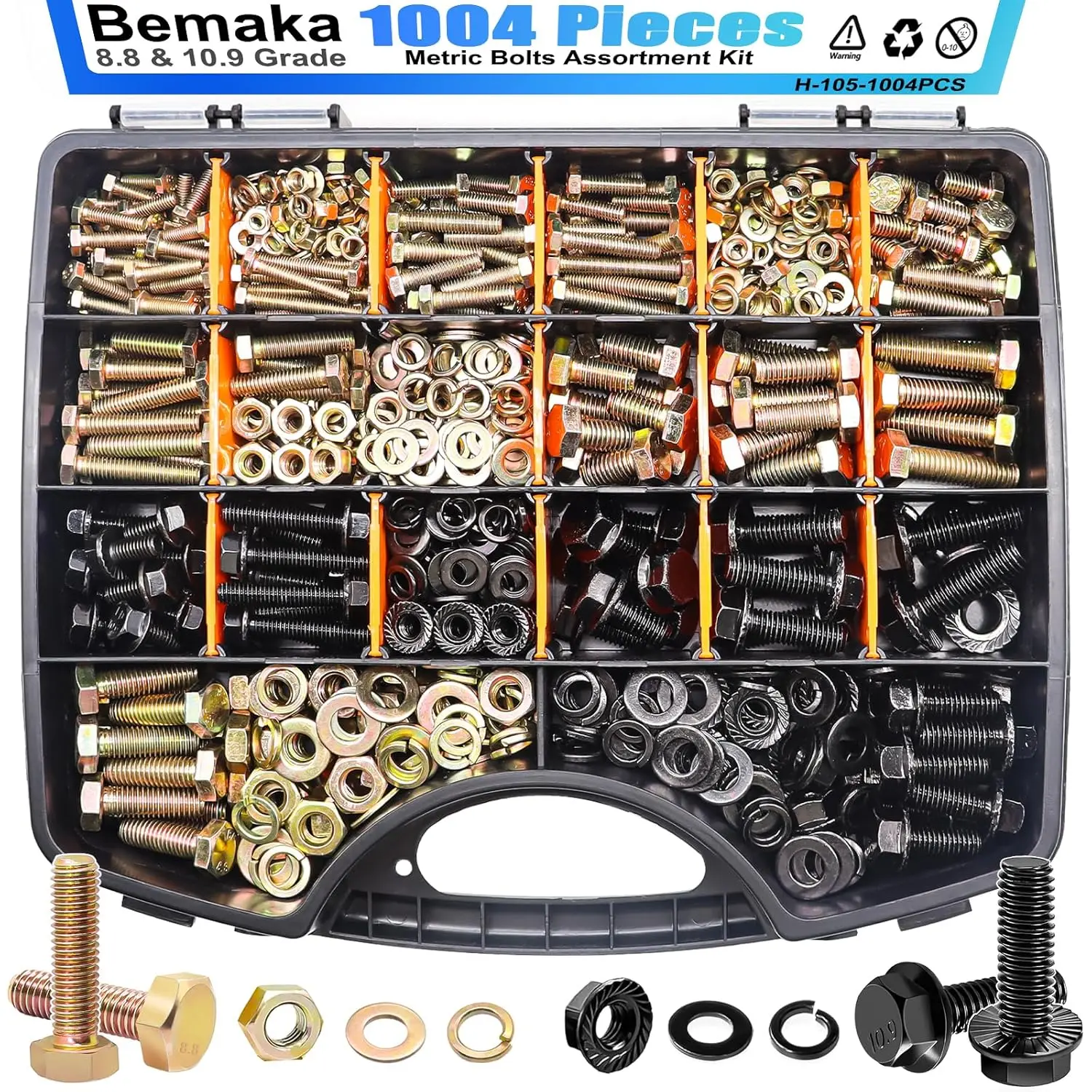 

1004Pcs Metric Bolts and Nuts Assortment Kit - Grade 8.8 M4 M5 M6 M8 Bolts and Nuts Kit & 10.9 Grade M6x1.0, M8x1.25, M10x1.5 Fl