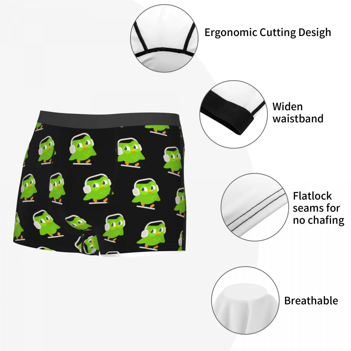 Duolingo Coruja Duo Boxer Cuecas para Homens, Roupa Interior Altamente Respirável, Shorts Estampados 3D, Presentes de Aniversário de Alta Qualidade