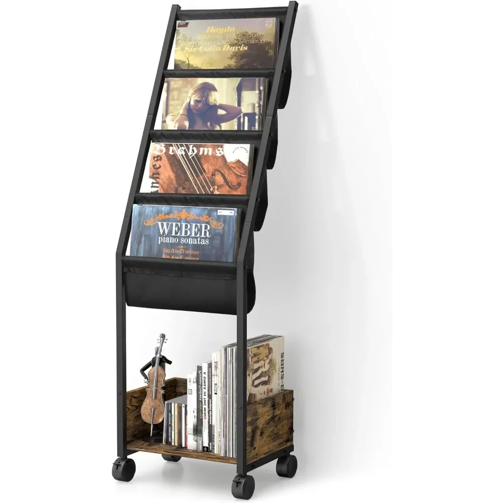 Vinyl Record Storage, Record Holder Up to 100 Albums, Stand with 4 Tier Movable Vinyl Storage Organizer Rack, for Book Magazine