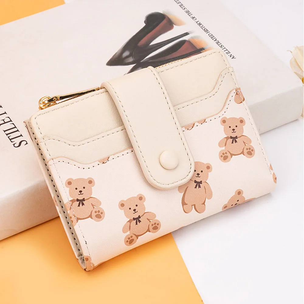 Women's Cartoon Teddy bear Wallet With Large Capacity Snap Closure Coin Pocket, Foldable Multi-Functional Clutch Handbag