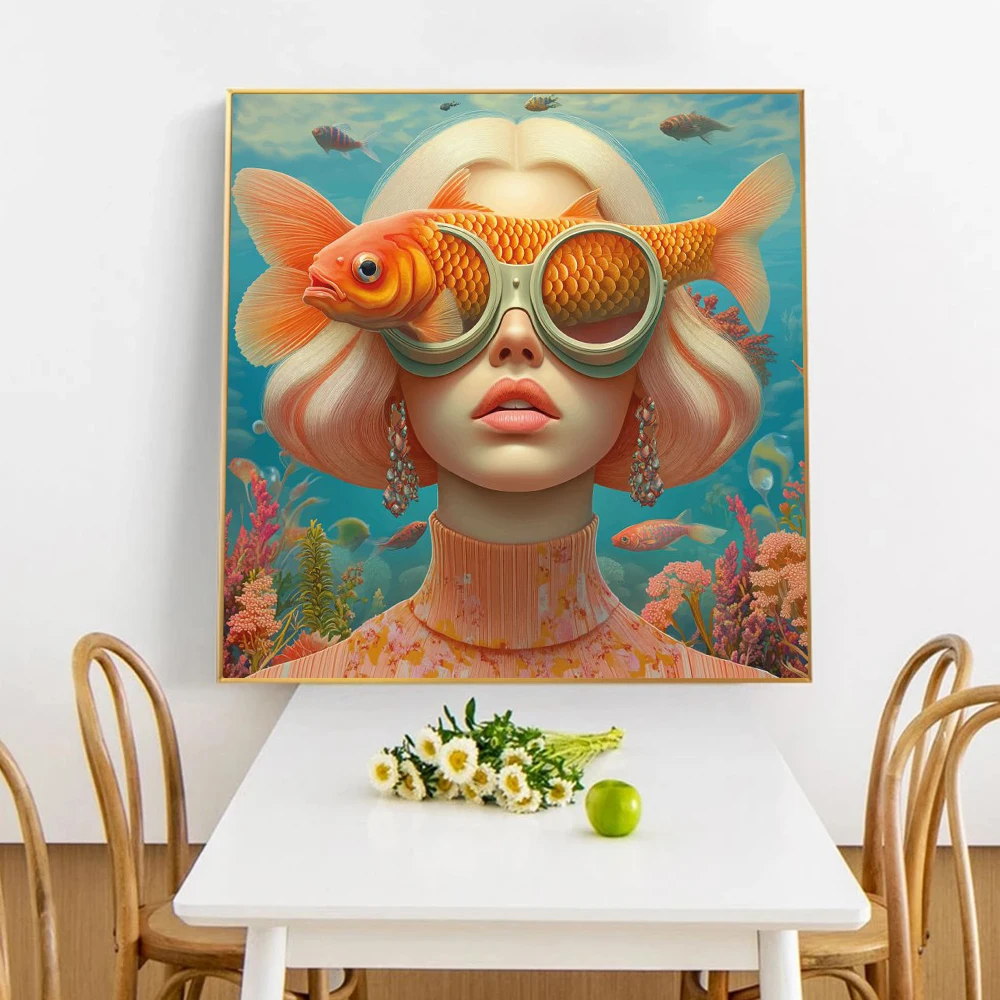 Wanita Cantik dengan Kacamata  - Home Cinema Wall Art ulasan dan harga