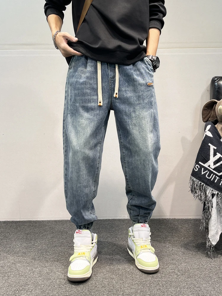 

Мужские джинсы свободного кроя «Харлан» с эластичным поясом, повседневные брюки, модные брюки «девять точек» для осени и зимы