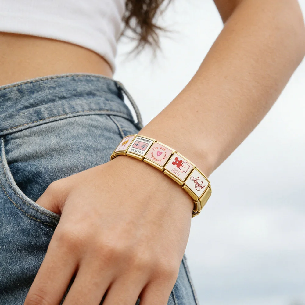 URING 2026 New Fashion Perfect Match Coffee Heart Angel Italian Link fit 9mm Stainless Steel Bracelet DIY Charm Jewelry Making