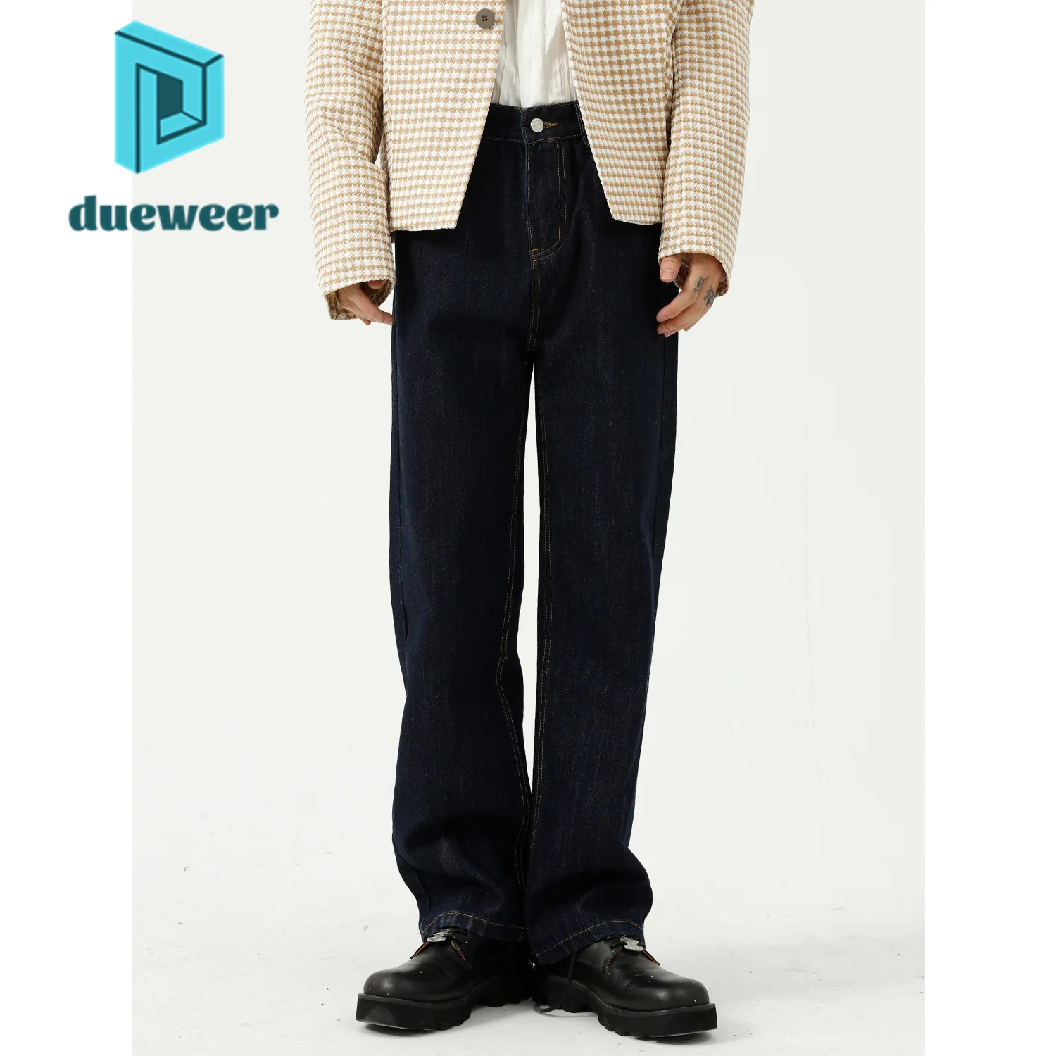 

DUEWEER Men's Straight Baggy Jeans Punk Goth Denim Pants for Men Fashion Casual Trousers Distressed Hip Hop Vintage Streetwear