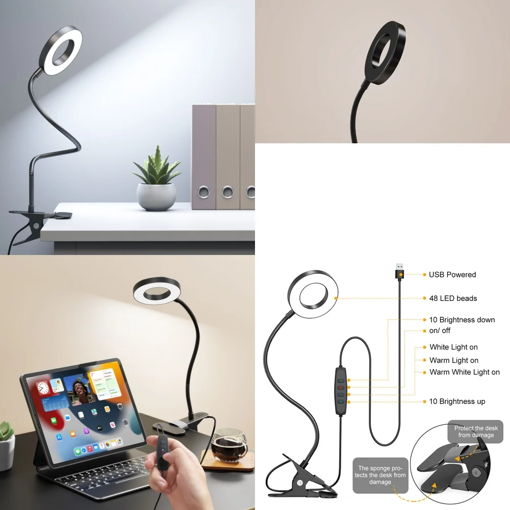 

Настольная лампа PlugLED с регулируемым зажимом на гибкой стойке для ухода за глазами, чтения, учебы, работы, RGB-светильник, меняющий цвет, настольные лампы