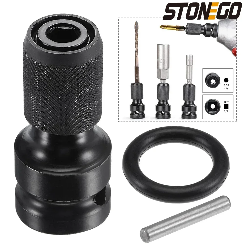 Stonego 1pc 1/2 polegada unidade quadrada para 1/4 polegada hex soquete adaptador conversor chuck adaptador para impacto ar e chave elétrica