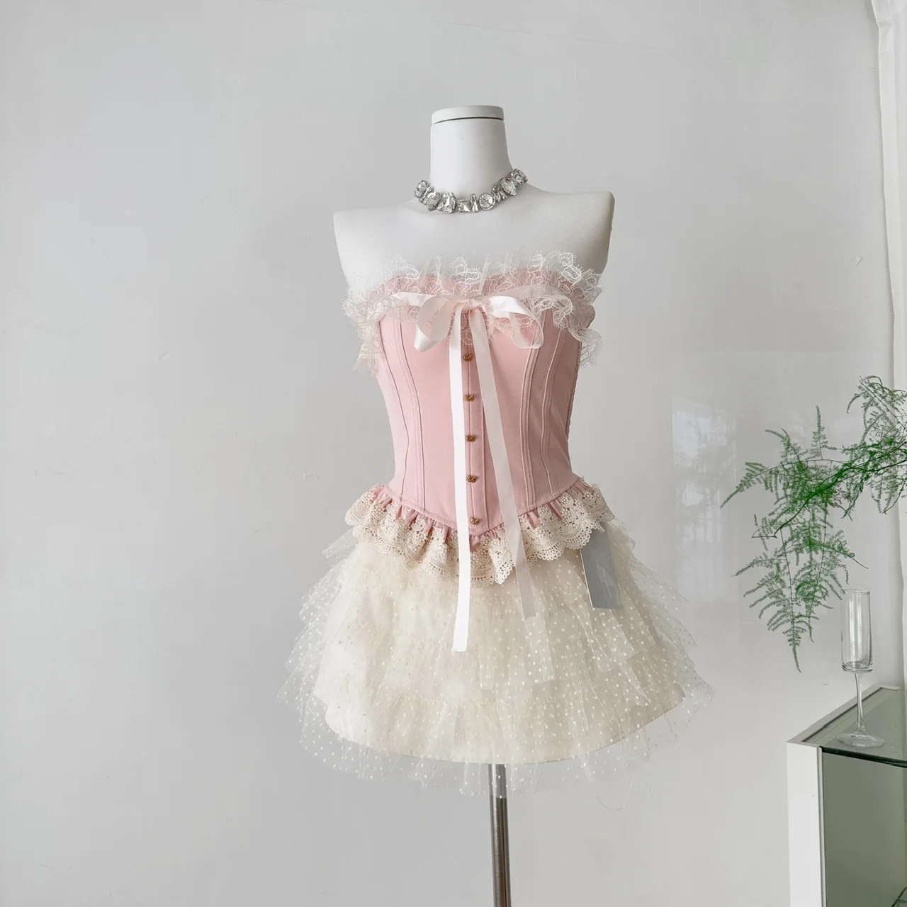

Japanese Kawaii Sweet Elegant New 2 Piece Set Women Lace Up Vintage Kawaii Set Female Y2k Princess Mini Skirt Suit Summer 2025