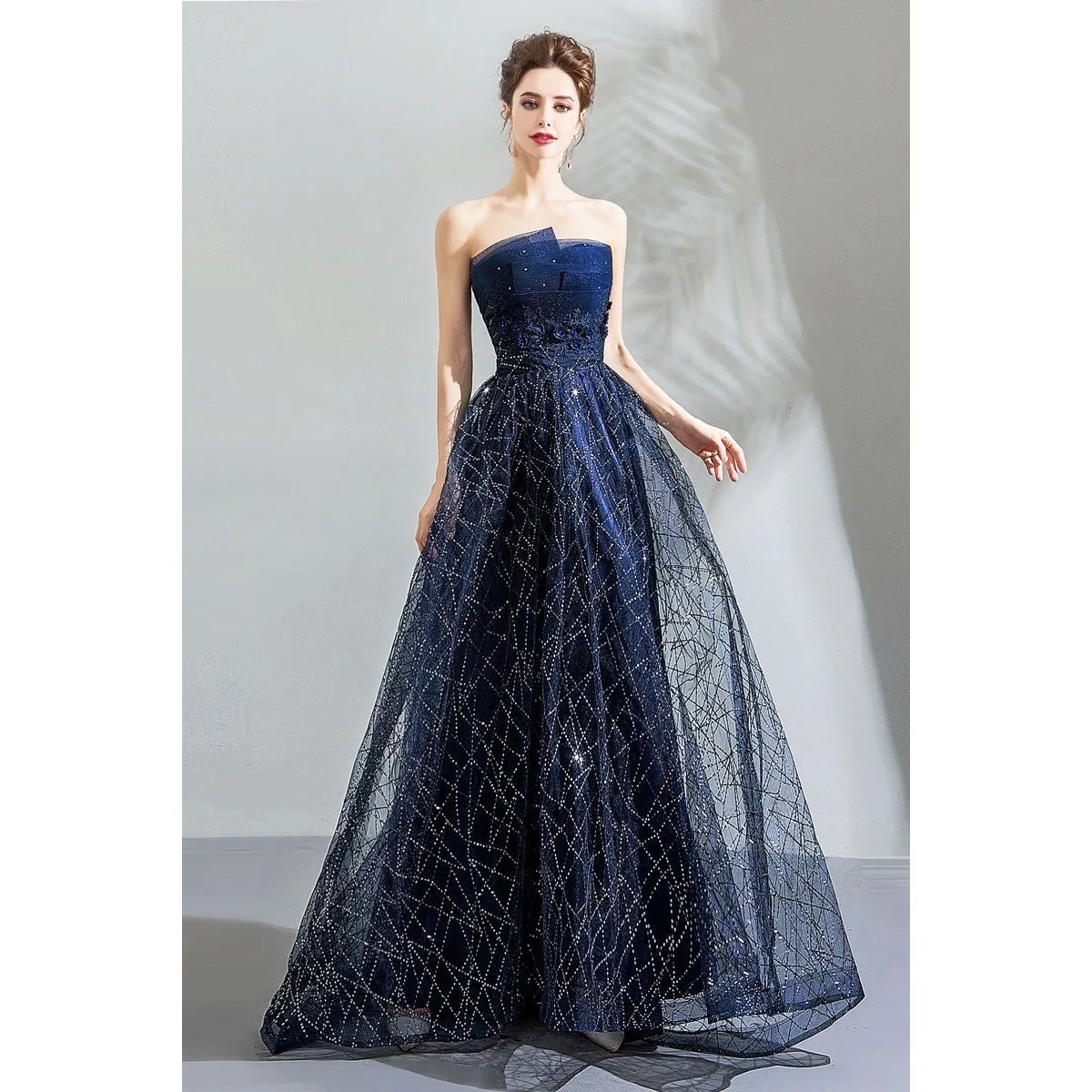 

B-049 French Evening Dress Banquet Annual Performance Dreamy Starry Sky Light Luxury Niche Evening Dress strapless Summer