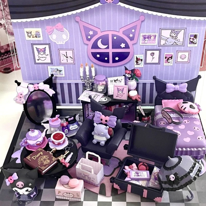 

8Pcs/set Anime Kuromi Gothic Room Purple Melody Pink Bedroom Miniature Scene Toys Anime Figure Collect Model Ornaments Gifts