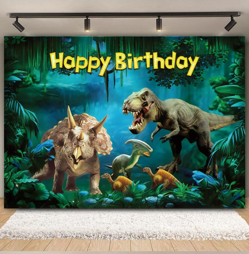 3D Dinosaur Birthday Backdrop Jungle World Jurassic Dinosaur Kids Boys Baby Happy Birthday Party Photography Background Decor