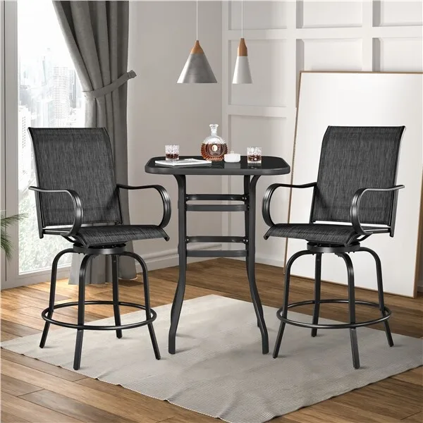 

2 шт. Уличные барные стулья с поворотным механизмом, высокие бистро-стулья для патио с высокой спинкой/подлокотниками