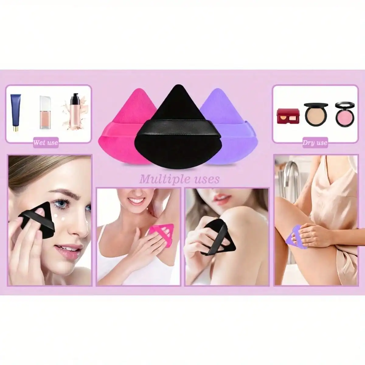 25/24 Pcs Triangle Velvet Powder Puff Soft Fluffy Face Setting Makeup Puffs With Strap Multi‑color Cosmetic Foundation Tools