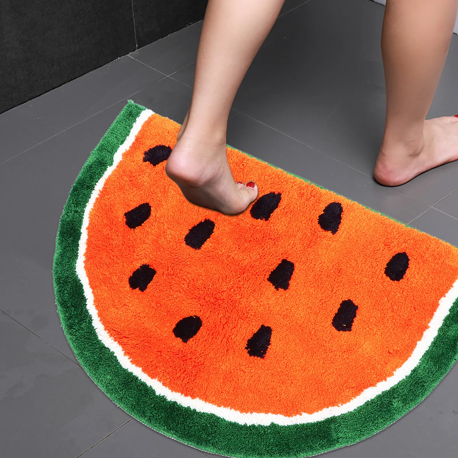 shaggy-watermelon-pattern-half-circle-rug-non-slip-bathroom-door-mat-skin-friendly-stain-resistant-machine-washable-home