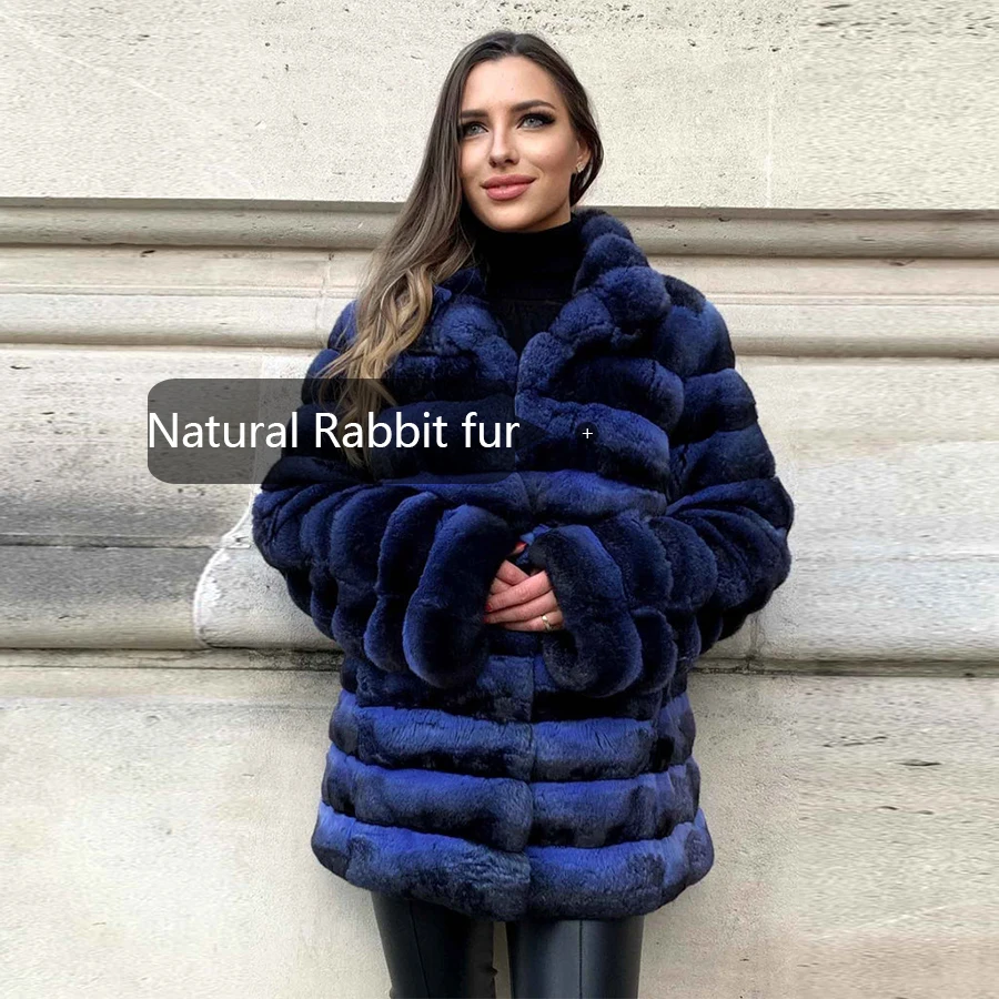 Manteau en fourrure véritable pour femme, Alberchilla naturel, Lapin Rex coloré, Luxe, Hiver, Best-seller, 2024