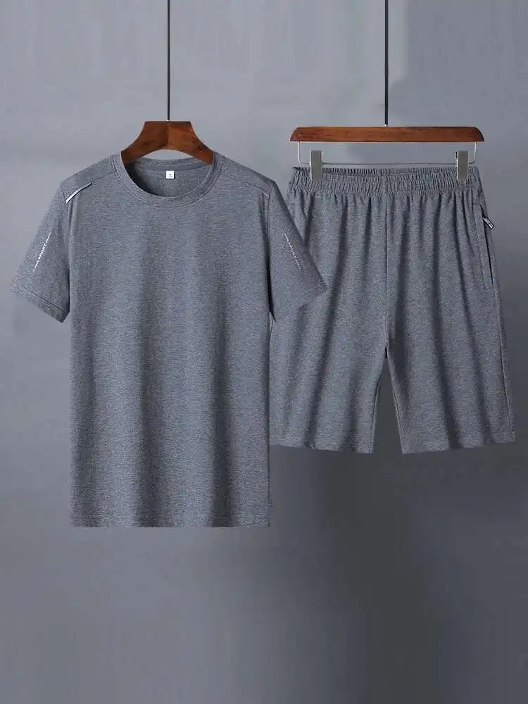 

Мужские комплекты спортивных костюмов, 95% хлопок, 8Xl, 7Xl, 6Xl, свободная мужская футболка с круглым вырезом и короткими рукавами, шорты на шнурке, 2 шт., летний спортивный костюм