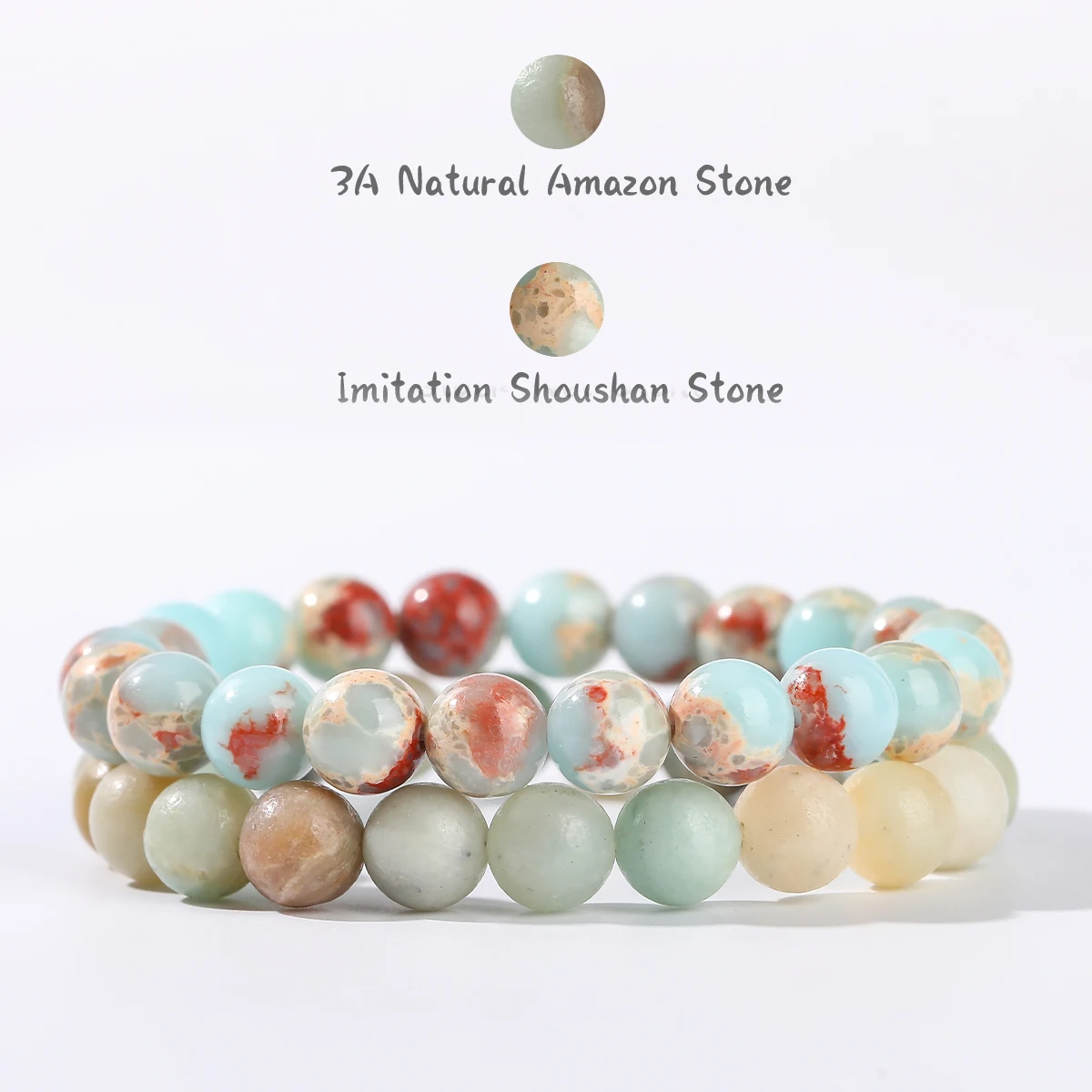 JD 2Pcs Natural Stone Beaded Bracelet Set 8mm Agate Turquoise Amethyst Quartz Energy Stone Stretch Bangles Healing Jewelry Gift