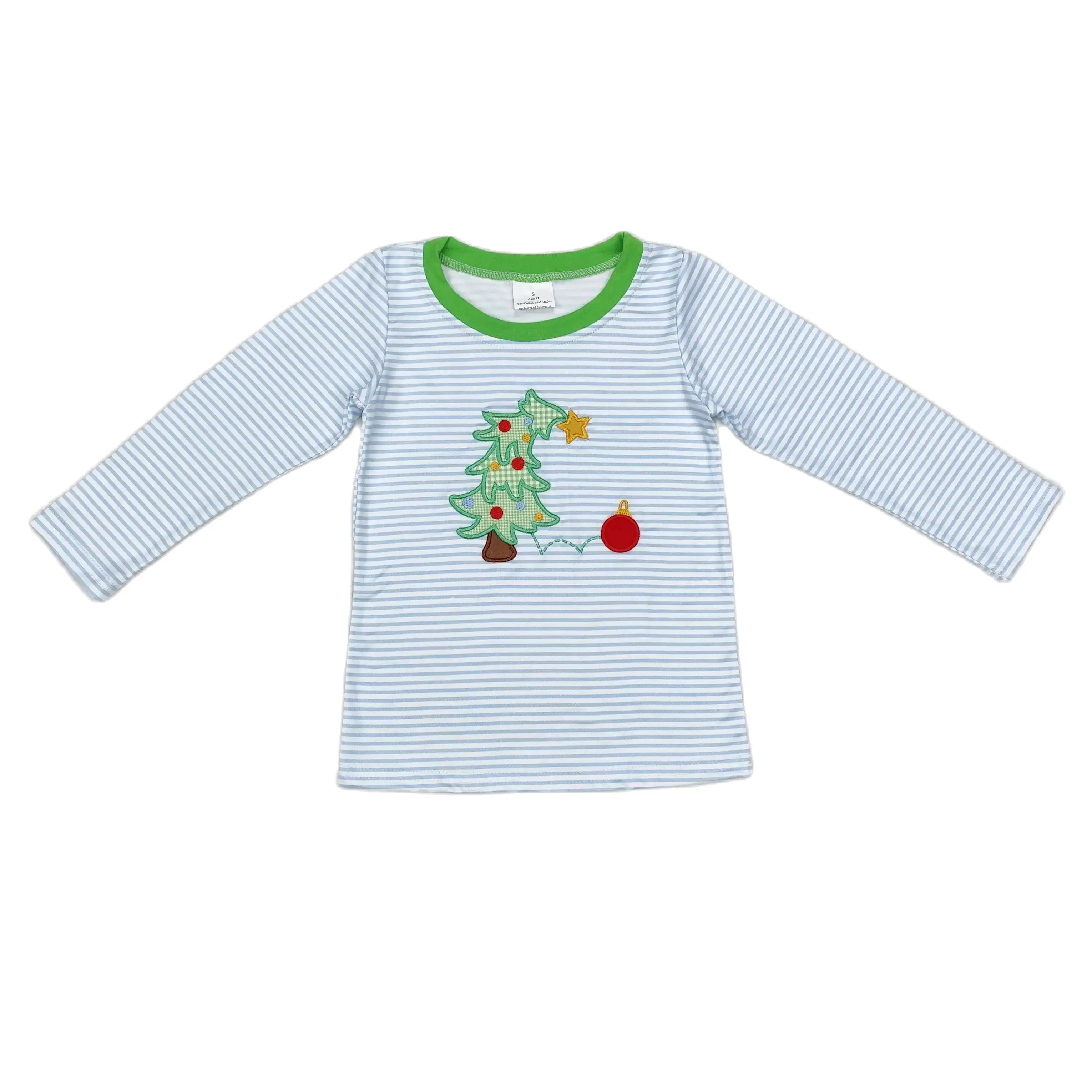 

Wholesale Baby Boy Tee Embroidery Tree Long Sleeves Tops Children Sweatshirt Toddler Cotton Pullover Christmas Kid Stripe Shirt